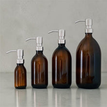 Load image into Gallery viewer, Glass Clear and Amber Bottles with Metal Pump Dispenser