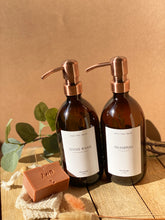 Load image into Gallery viewer, Amber GLASS Bottle With Metal Pump Dispenser