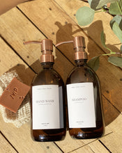 Load image into Gallery viewer, Glass Clear and Amber Bottles with Metal Pump Dispenser