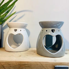 Load image into Gallery viewer, Ceramic Heart Shaped Cutout Oil - Wax Melt Burner - Grey