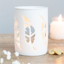 Load image into Gallery viewer, Ceramic Feather Cut Out Oil - Wax Burner - White