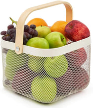 Load image into Gallery viewer, Wire Mesh Storage Basket with Bamboo Handle