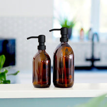 Load image into Gallery viewer, Amber GLASS Bottle With Metal Pump Dispenser