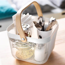Load image into Gallery viewer, Wire Mesh Storage Basket with Bamboo Handle