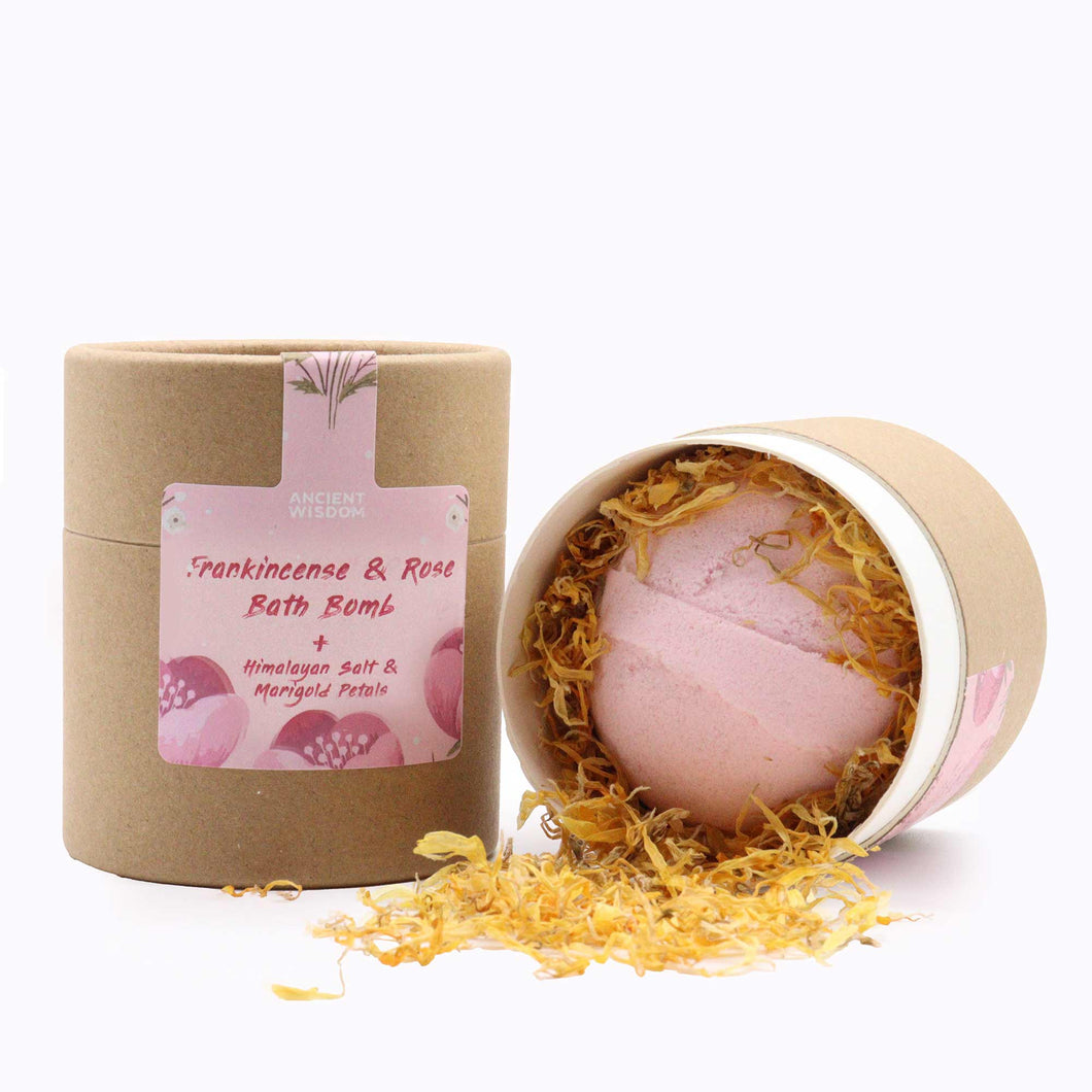 Self Care Aromatherapy Set of Bath Bombs, Bath Salts  - Frankincense & Rose