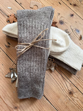 Load image into Gallery viewer, Luxury Aloe Infused  Recycled Plastic Cozy Socks- Pk of 2 - Dark Beige &amp; Cream
