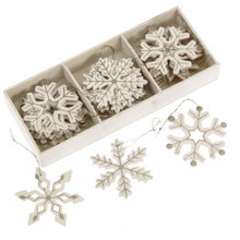 Load image into Gallery viewer, Set of Cream &amp; Silver Wooden Snowflakes
