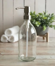 Load image into Gallery viewer, Amber GLASS Bottle With Metal Pump Dispenser
