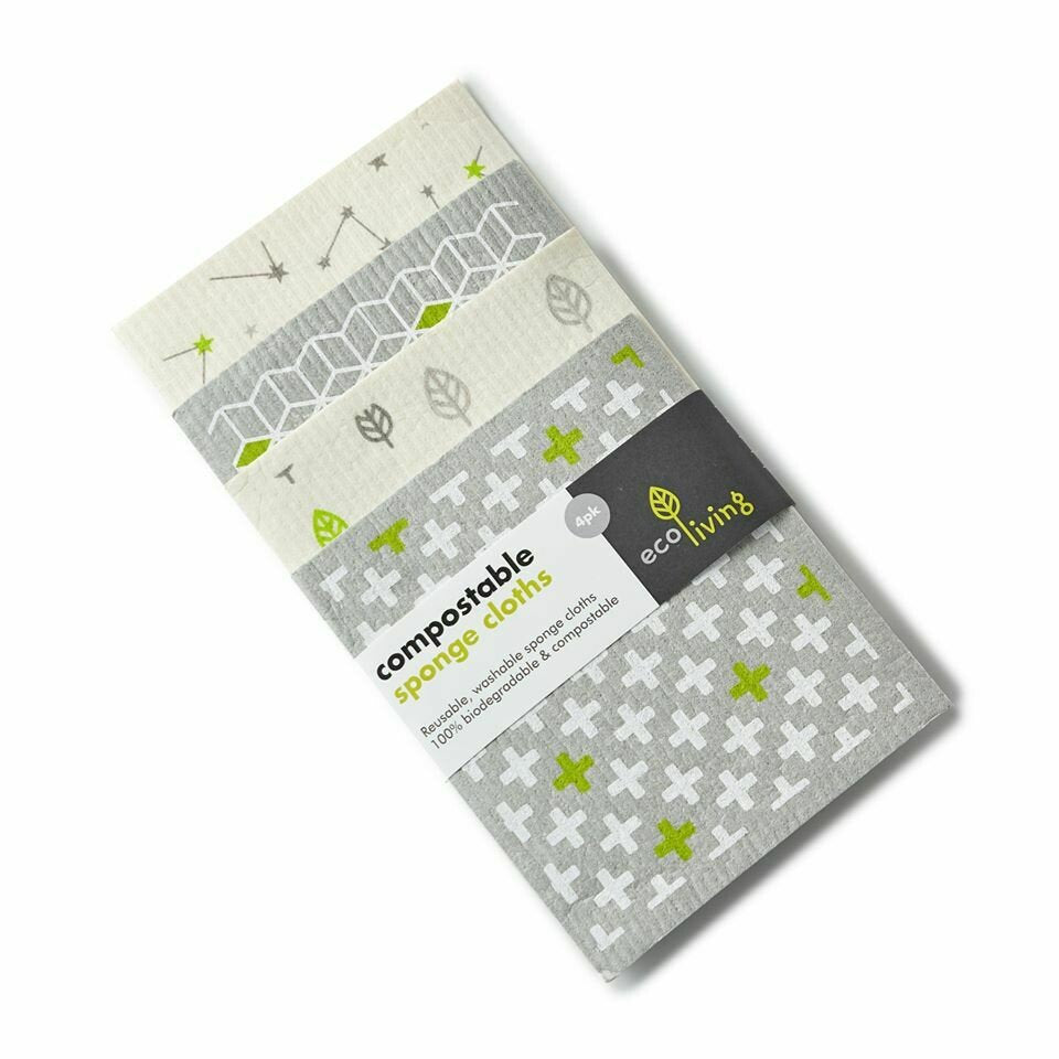 Eco Living Compostable Sponge Cleaning Cloths - Pk of 4