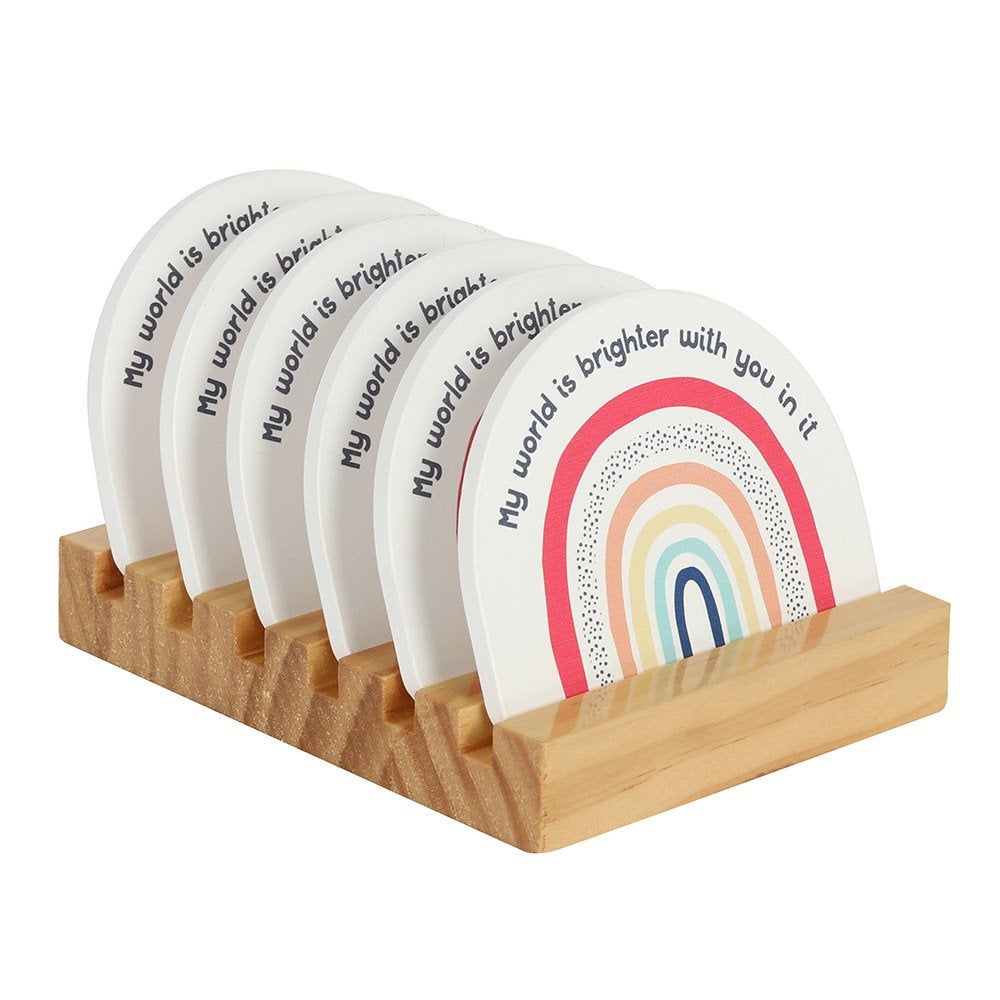 Wooden Rainbow 6 Coaster Set with Display Rack