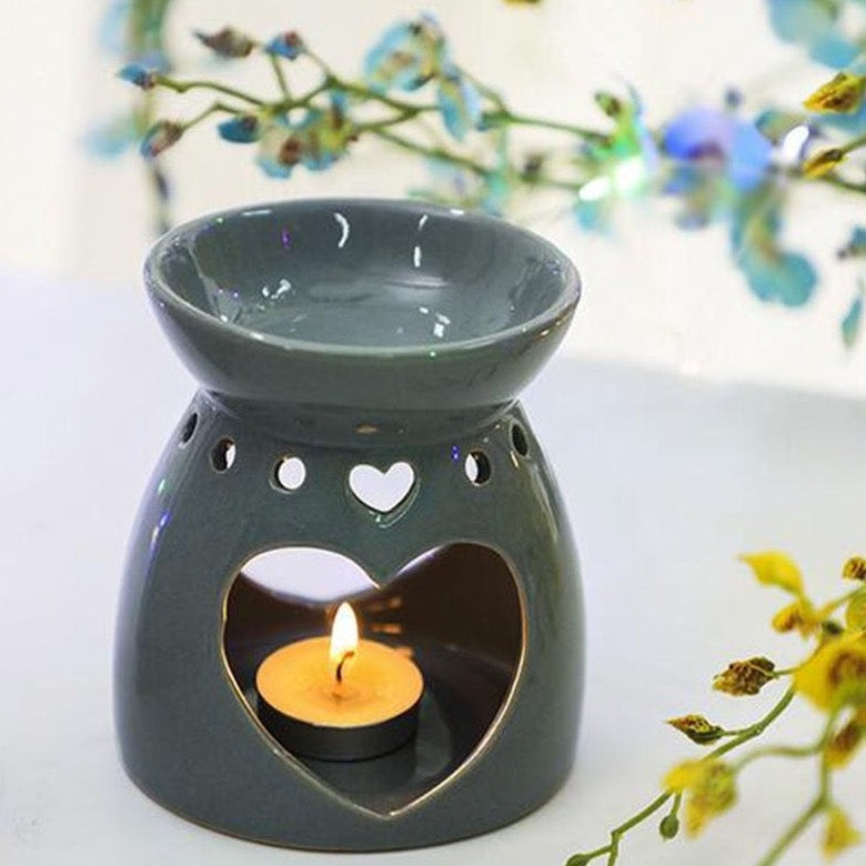Ceramic Heart Shaped Cutout Oil - Wax Melt Burner - Grey