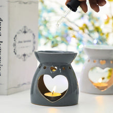 Load image into Gallery viewer, Ceramic Heart Shaped Cutout Oil - Wax Melt Burner - Grey
