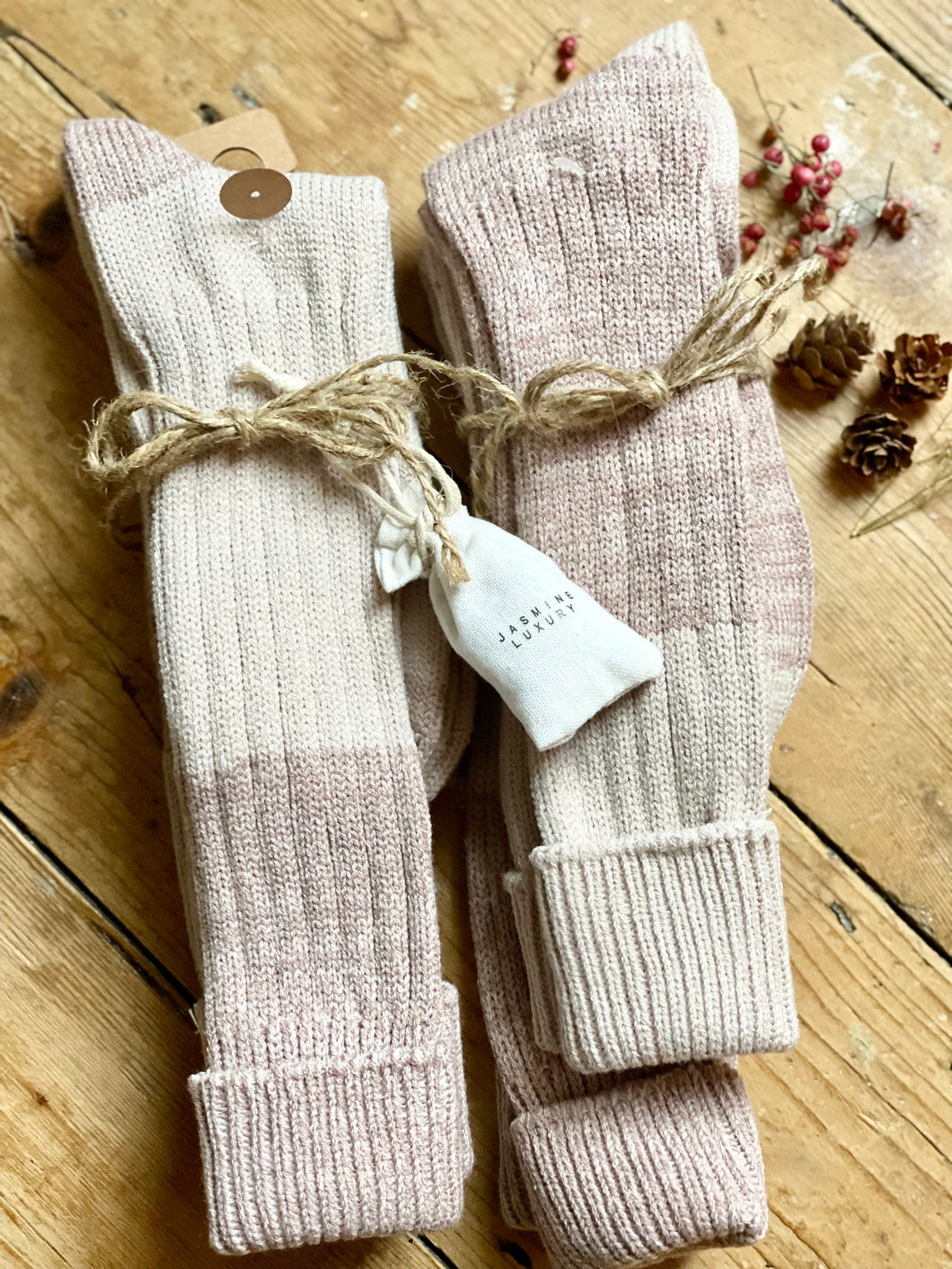 Luxury Jasmine Infused  Recycled Plastic Cozy Knee Hight Socks- Pk of 2 - Grey & Beige