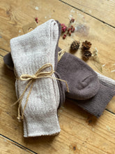 Load image into Gallery viewer, Luxury Aloe Infused  Recycled Plastic Cozy Socks- Pk of 2 - Beige &amp; Brown
